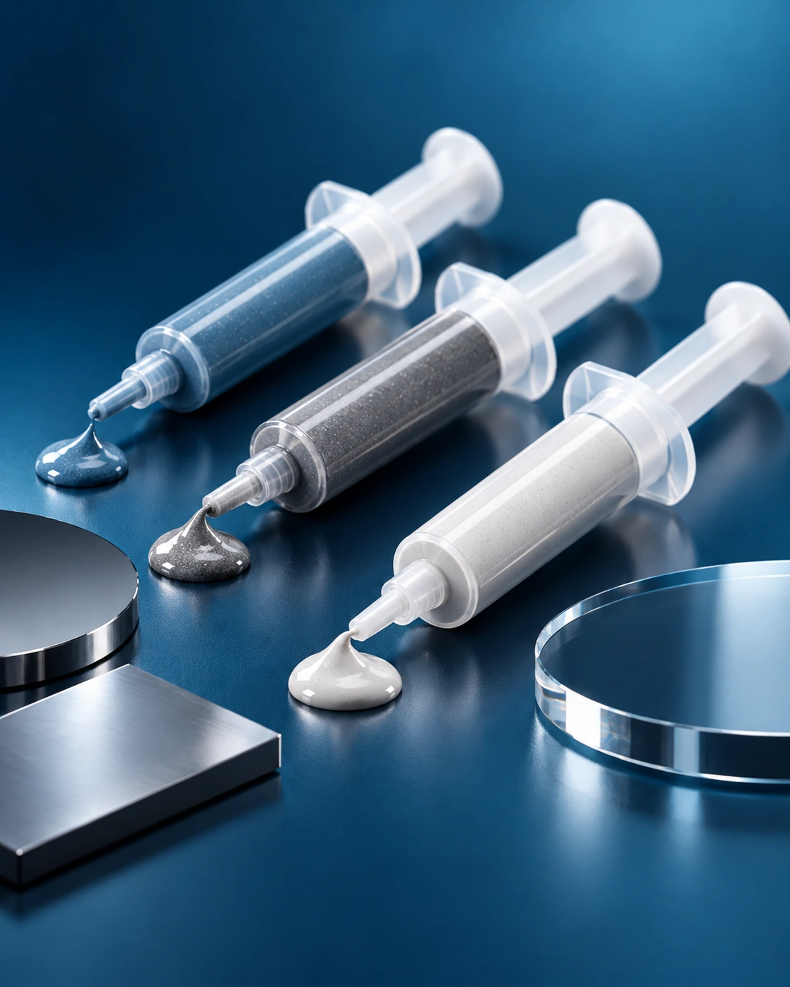 Illustrative photograph of syringe applicators containing diamond lapping and polishing compounds
